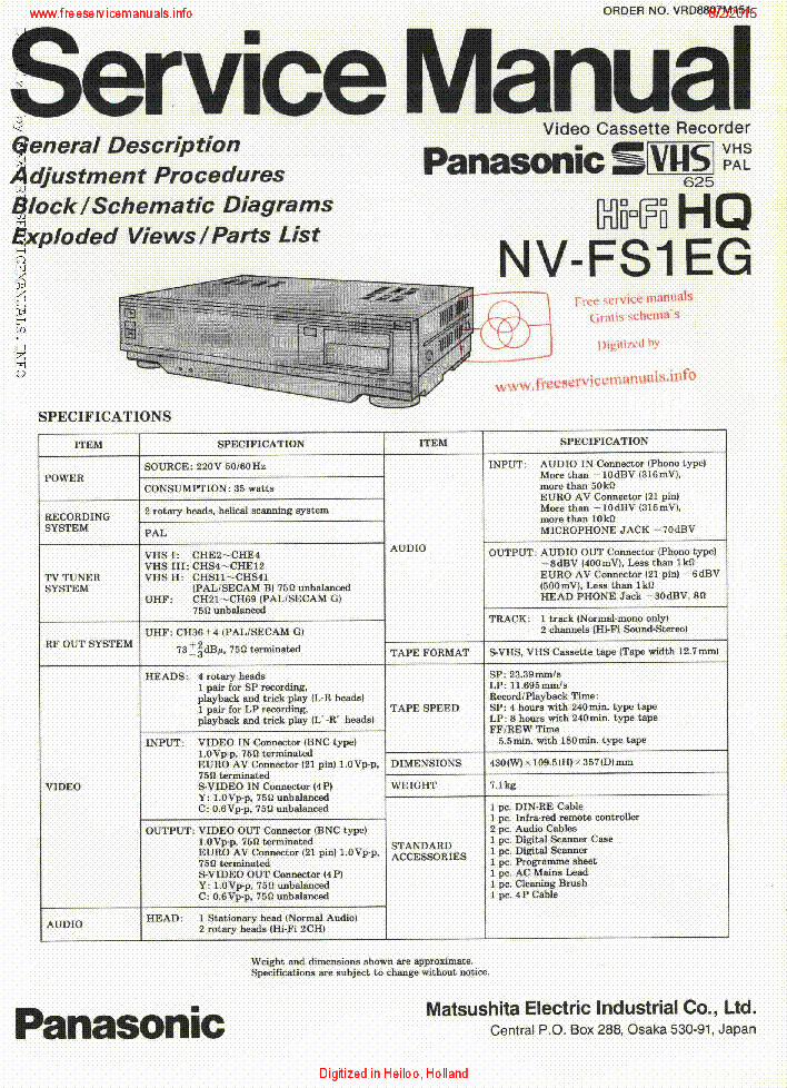 PANASONIC NV-FS1EG VCR service manual (1st page)