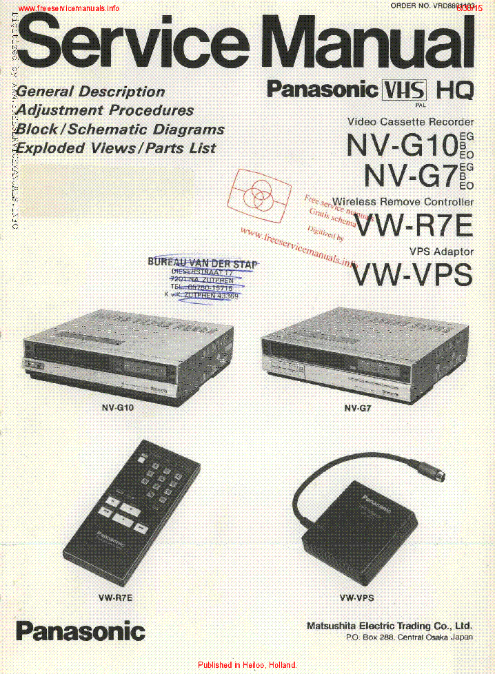 PANASONIC NV-G10 NV-G7 VCR service manual (1st page)