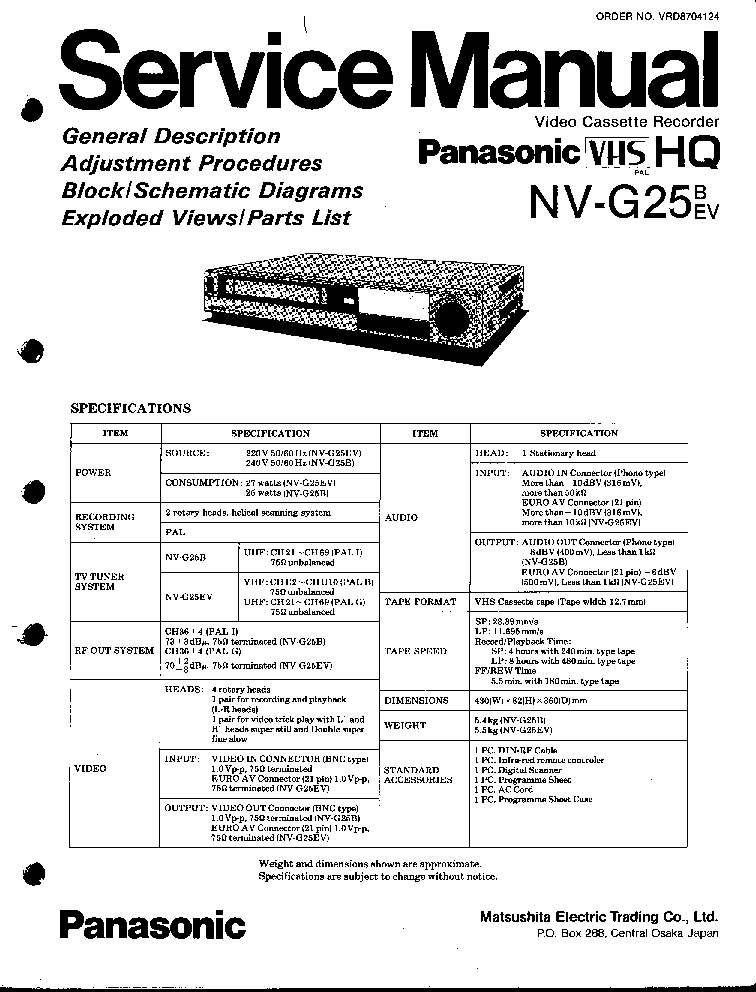 PANASONIC NV-G25 VCR service manual (1st page)