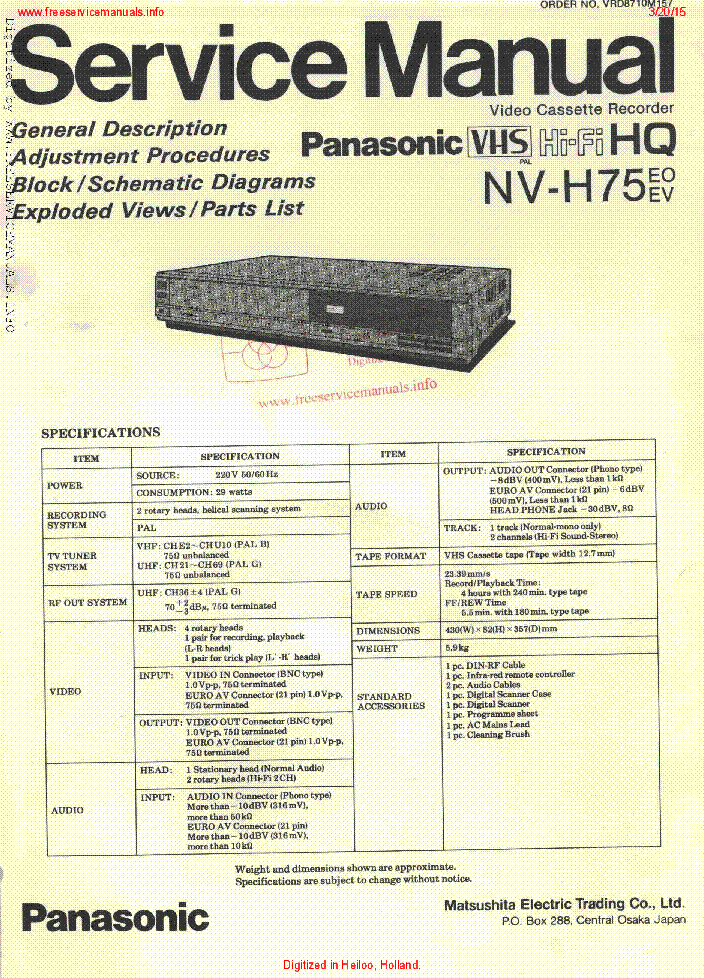 PANASONIC NV-H75 EO EV SM service manual (1st page)