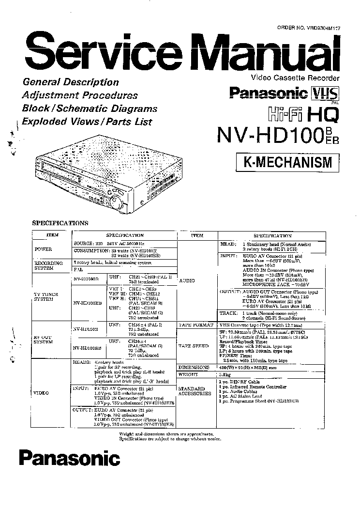 PANASONIC NV-HD100  service manual (1st page)