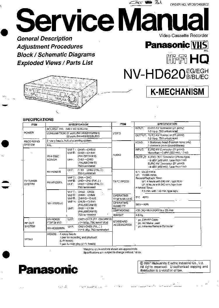 PANASONIC NV-HD620 K-MECH service manual (1st page)