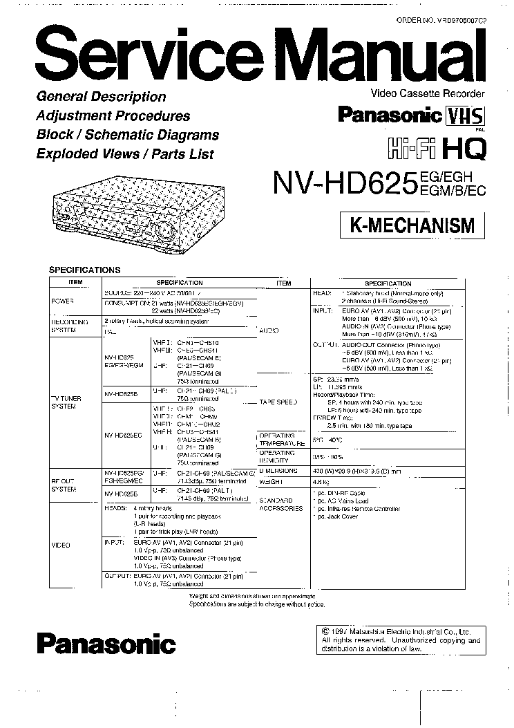 PANASONIC NV-HD625 SM service manual (1st page)