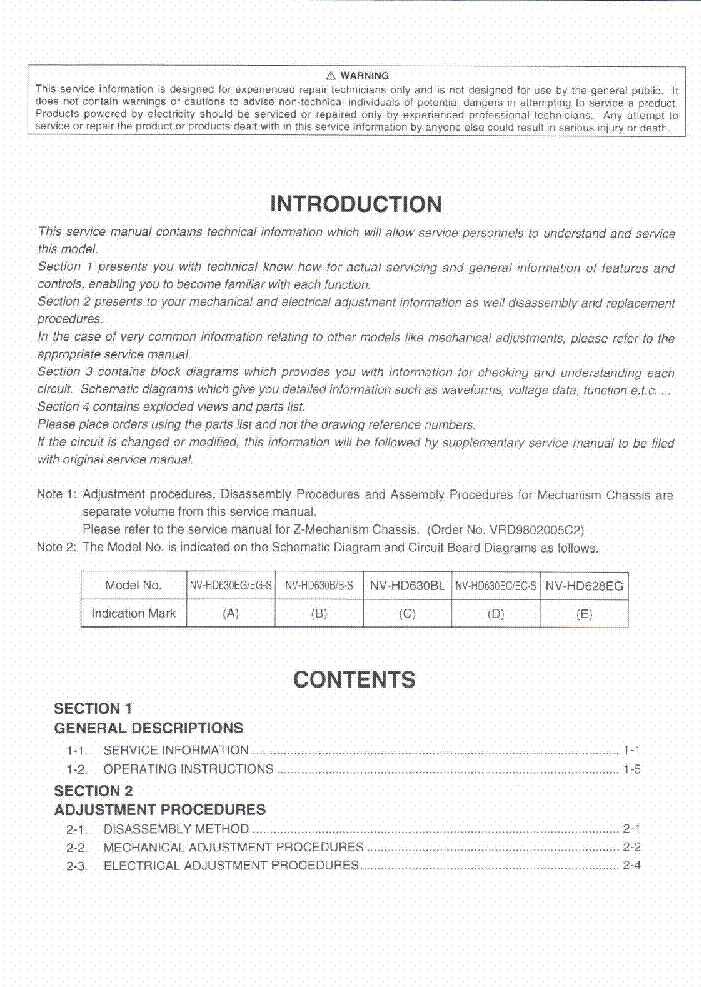PANASONIC NV-HD628 HD630 service manual (2nd page)