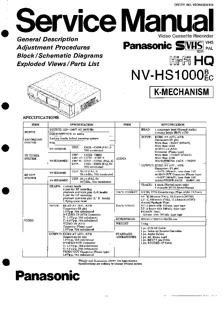 PANASONIC NV-HS1000B service manual (1st page)
