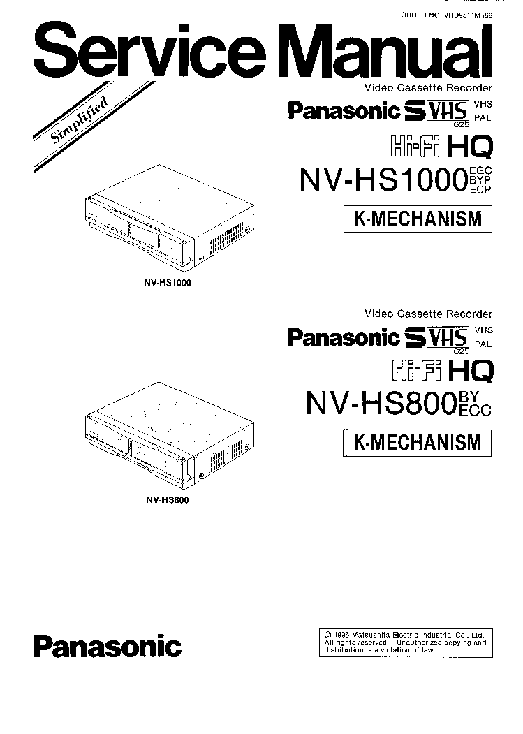 PANASONIC NV-HS1000EGC,BYP,ECP NV-HS800 K-MECHANISM service manual (1st page)