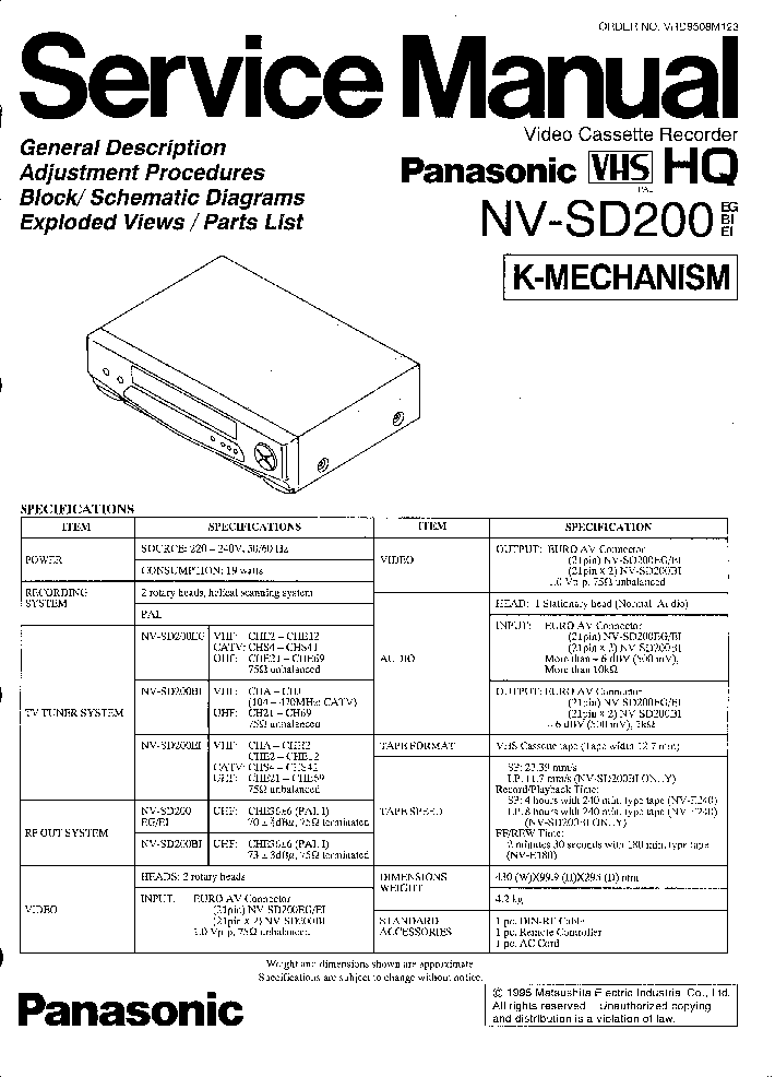 PANASONIC NV-SD200 VCR FULL service manual (1st page)