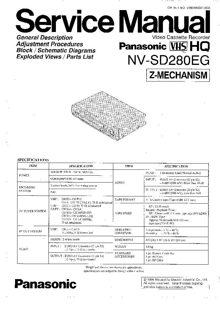 PANASONIC NV-SD280EG SM service manual (1st page)