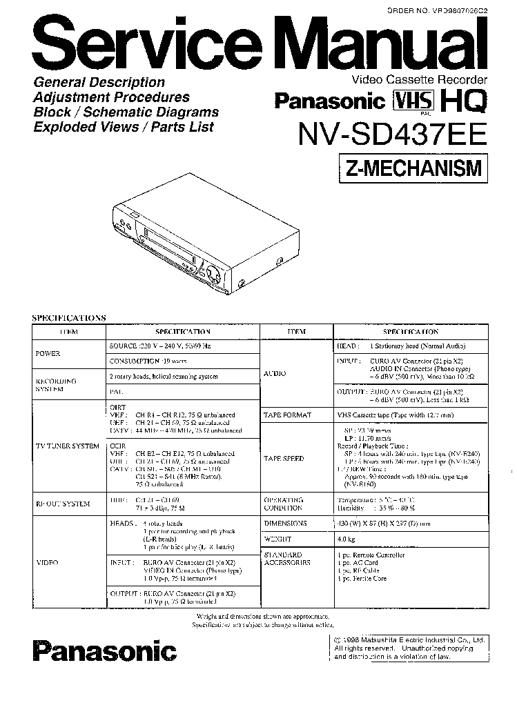 PANASONIC NV-SD437EE SM service manual (1st page)