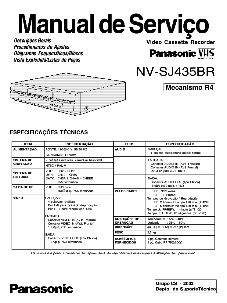 PANASONIC NV-SJ435BR service manual (1st page)