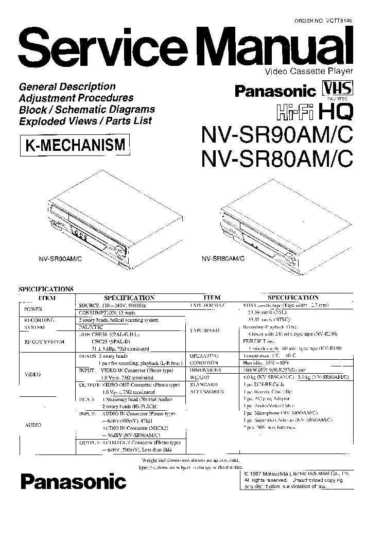PANASONIC NV-SR80AM NV-SR90AM SM service manual (1st page)