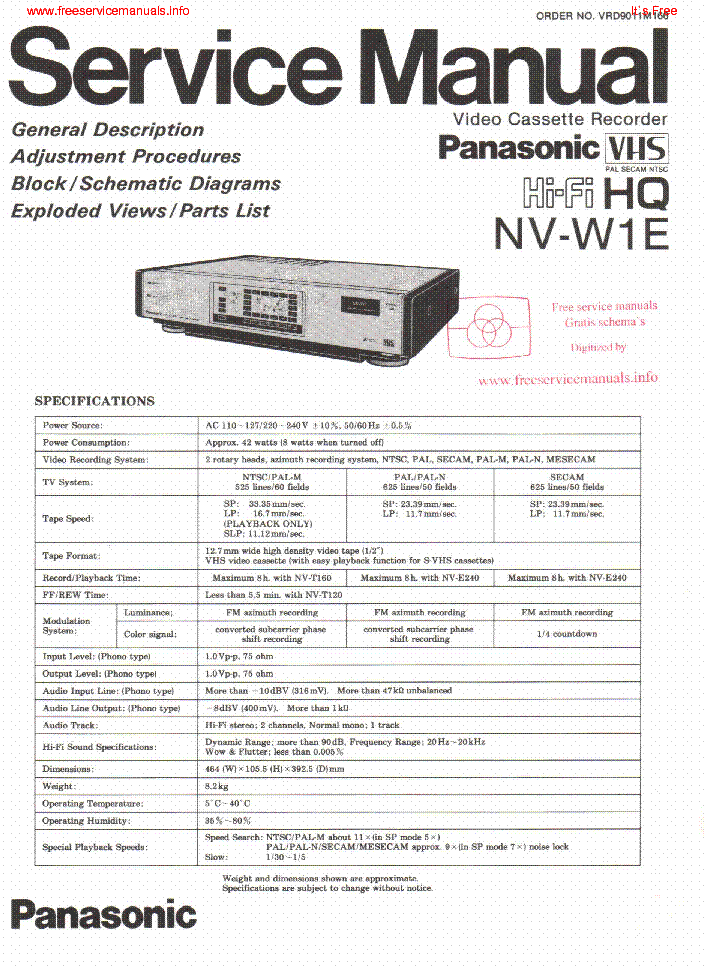 PANASONIC NV-W1E VCR service manual (1st page)