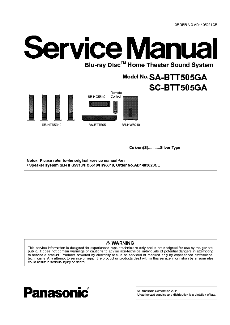 PANASONIC SA-BTT505GA SC-BTT505GA service manual (1st page)