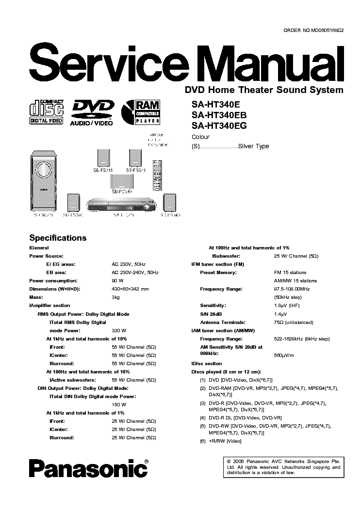 PANASONIC SA-HT340E service manual (1st page)