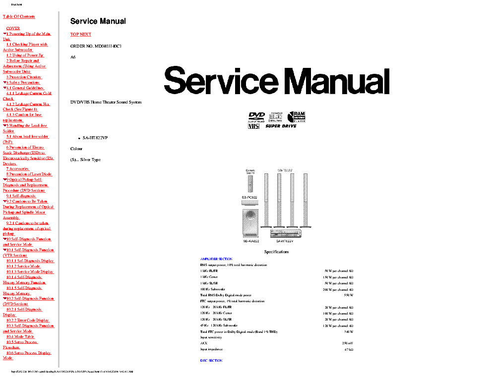 PANASONIC SA-HT822VP VCR-DVD COMBI service manual (1st page)
