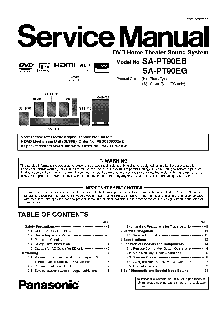 PANASONIC SA-PT90EB SA-PT90EG service manual