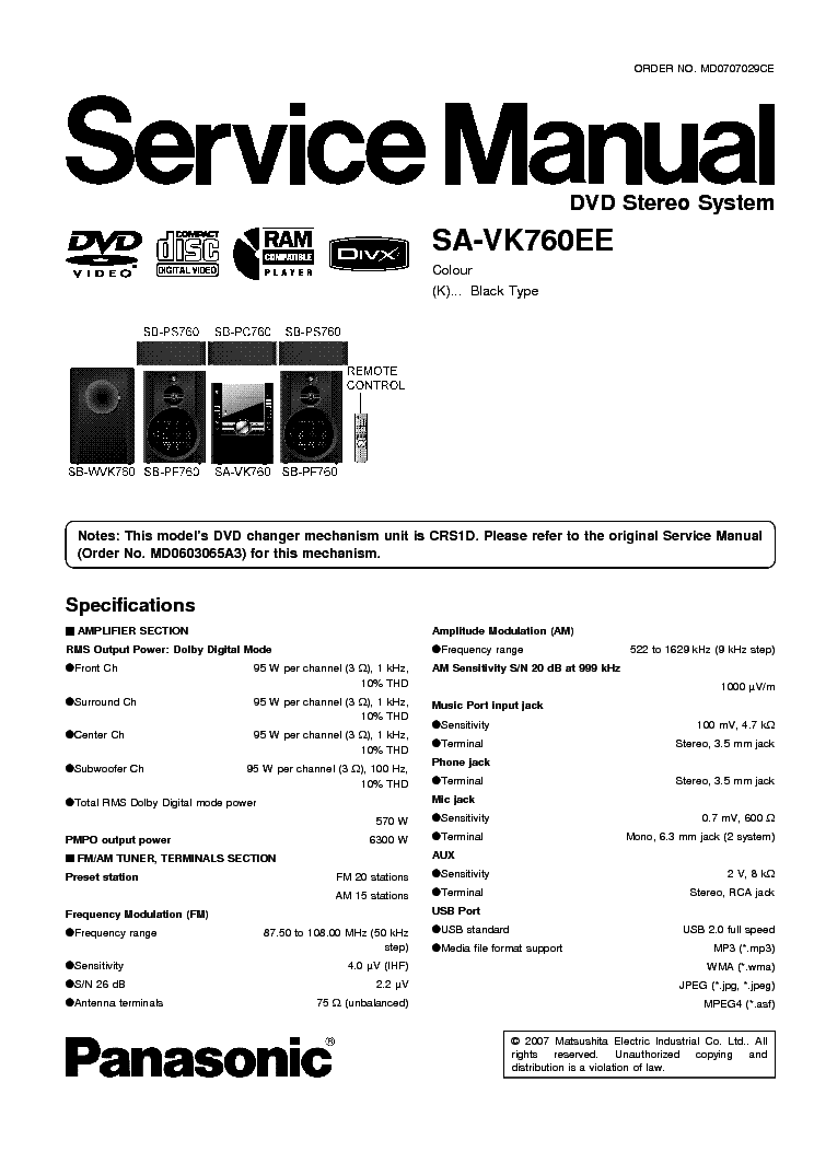 PANASONIC SA-VK760EE DVD SXSTEM service manual (1st page)