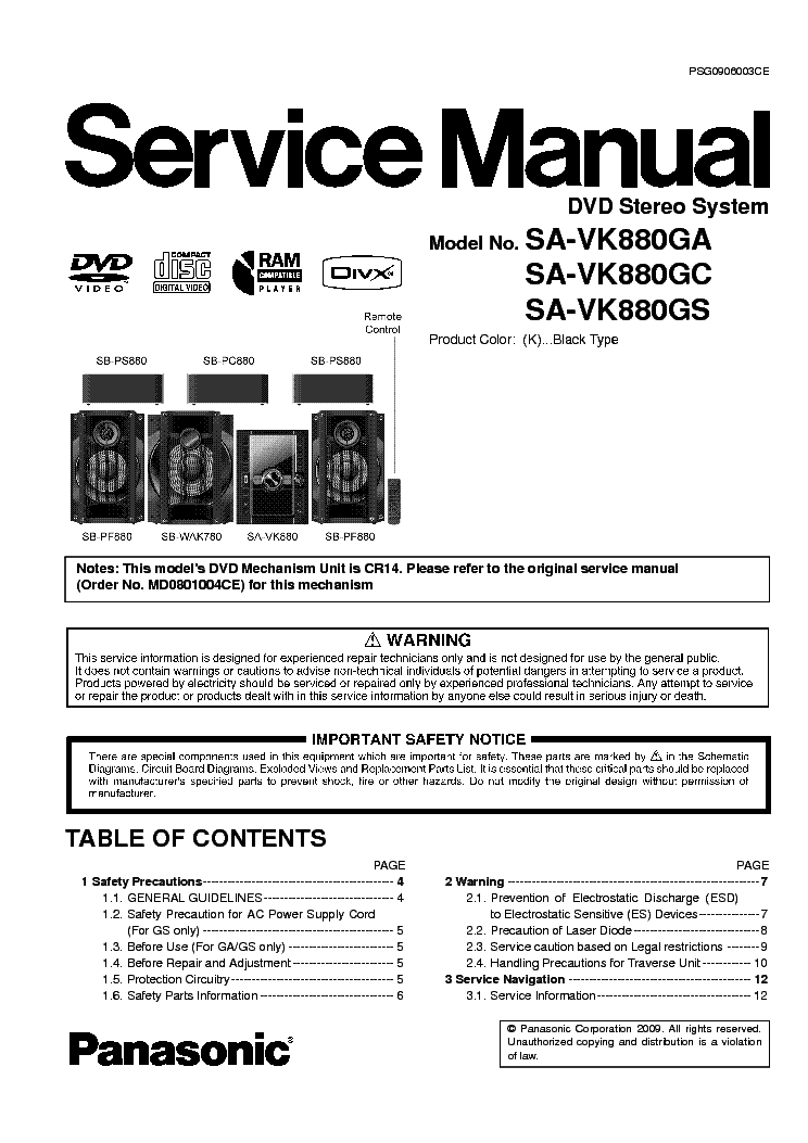 PANASONIC SA-VK880GA SA-VK880GC SA-VK880GS service manual (1st page)