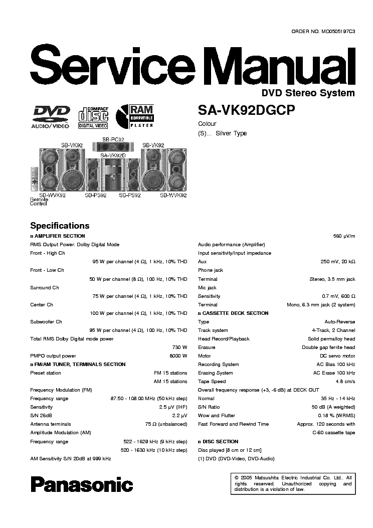 PANASONIC SA-VK92DGCP service manual