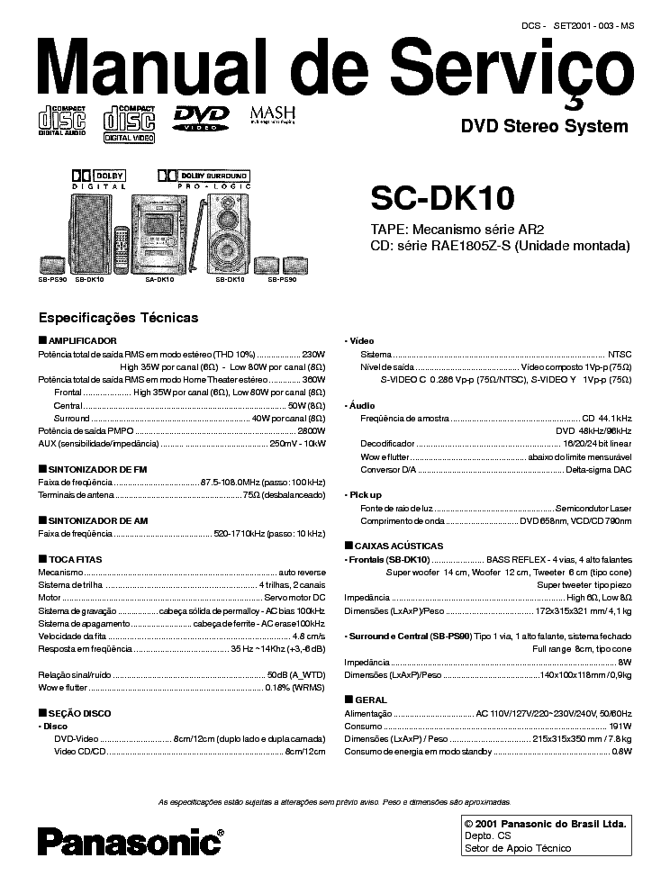 PANASONIC SC-DK10 DVD STEREO-SYSTEM service manual