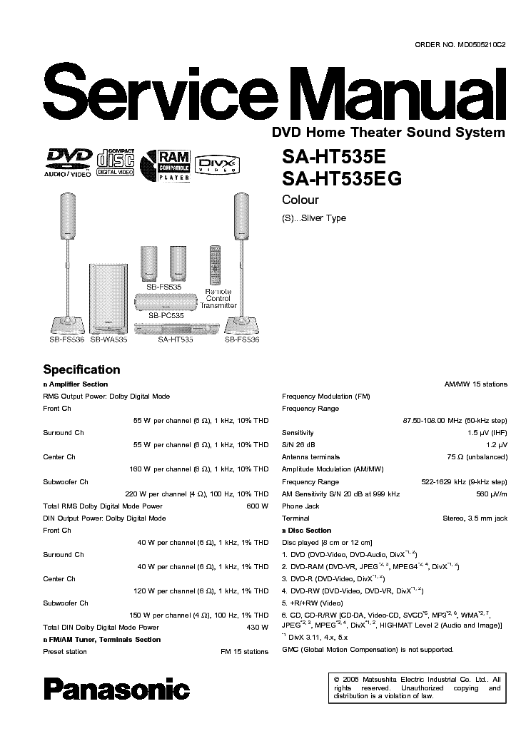 PANASONIC SC HT535 MD0505210C2 service manual (1st page)