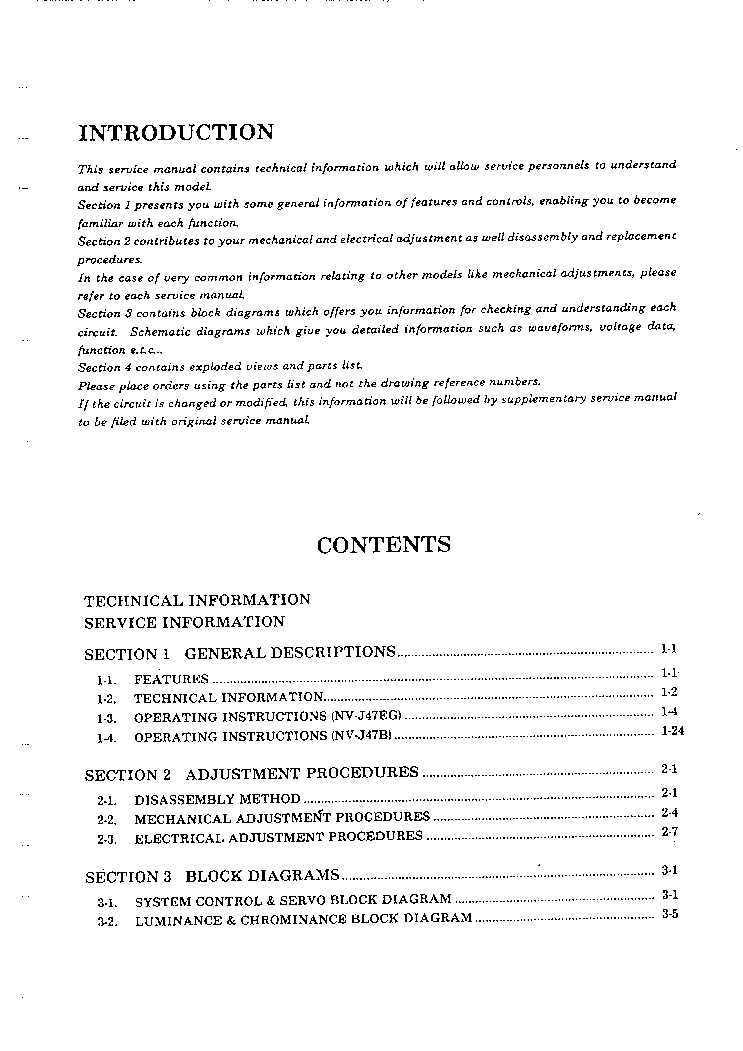 PANASONIC VCR NV-J47EG-B SERVICE MANUAL service manual (2nd page)