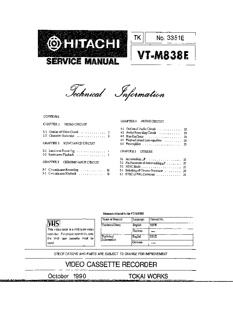 PANASONIC VT-M838E service manual (1st page)