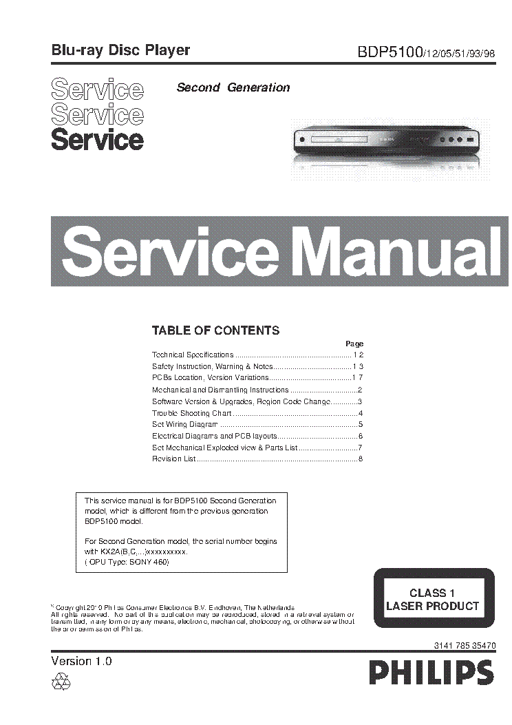 PHILIPS BDP5100MKII 12 05 51 93 98 SM service manual