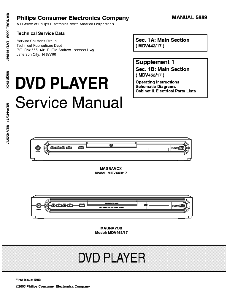 PHILIPS MAGNAVOX MDV443-17 MDV453-17 SM service manual