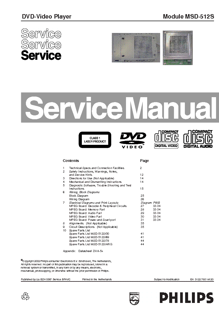 PHILIPS MSD-512S 312278514120 DVD MODULE service manual