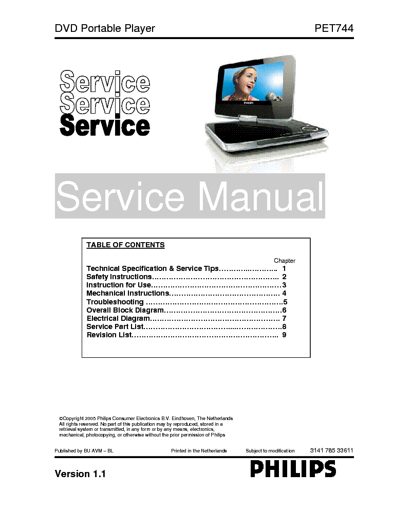 PHILIPS PET744 314178533611 service manual