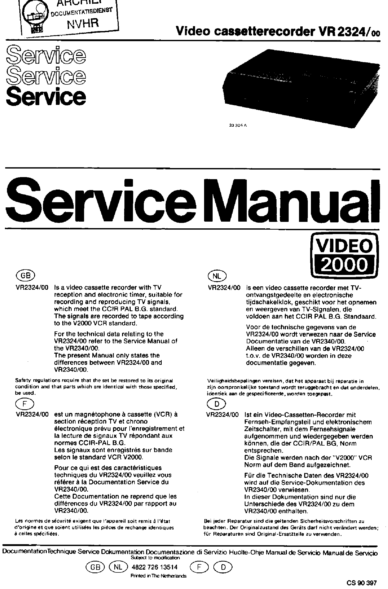 PHILIPS VR2324 VCR 1984 SM service manual