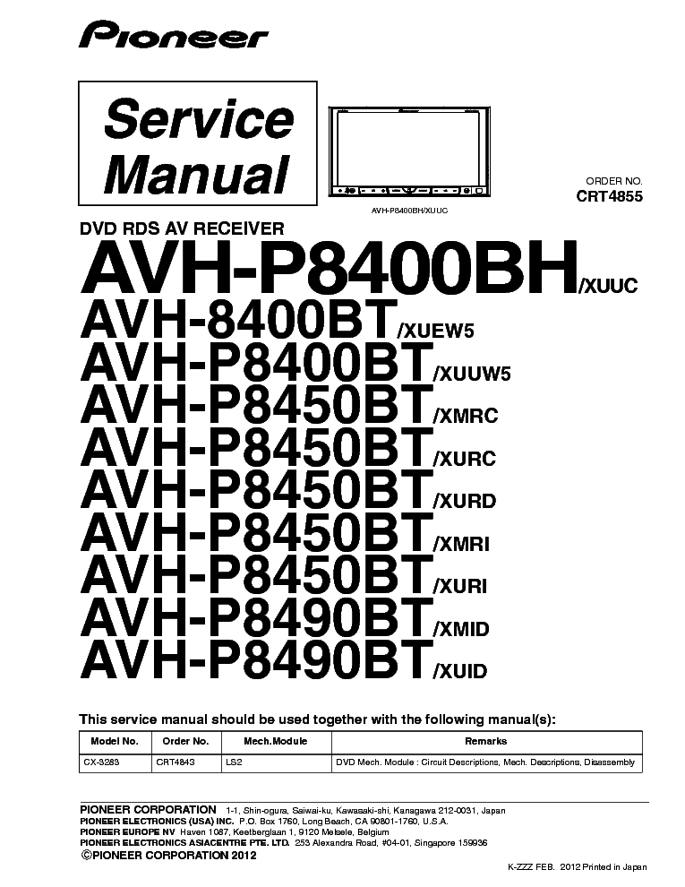 PIONEER AVH-P8400BT HU service manual (1st page)