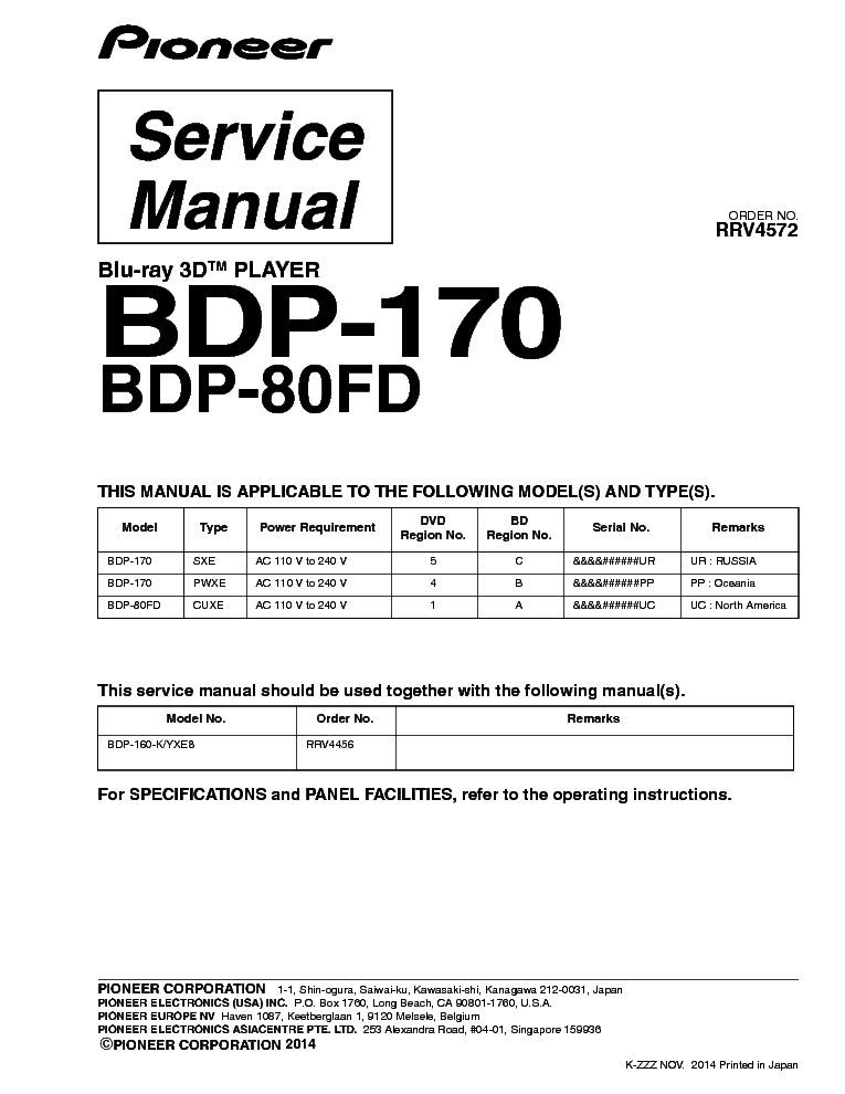 PIONEER BDP-170 BDP-80FD service manual (1st page)