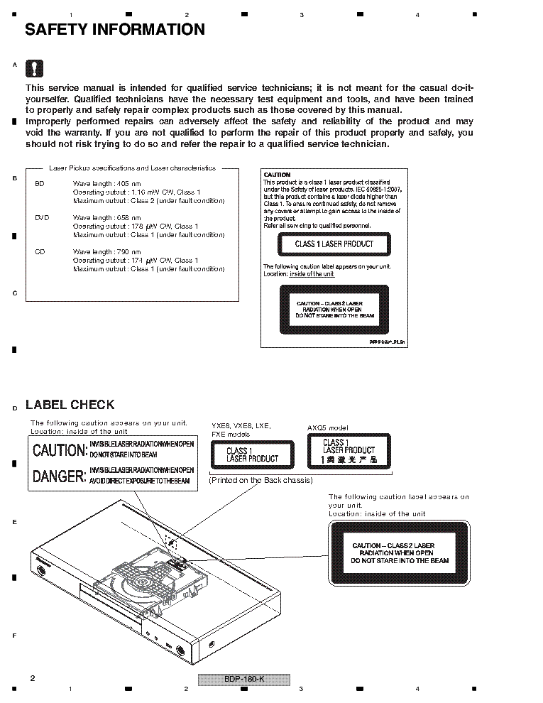 PIONEER BDP-180-K SM service manual (2nd page)