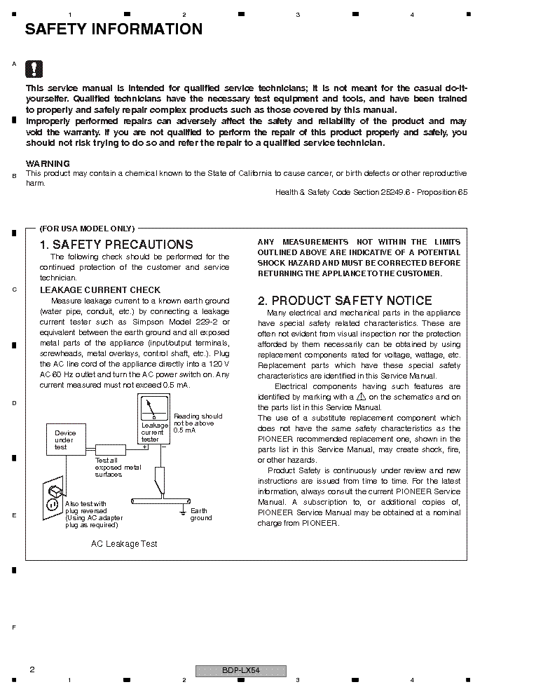 PIONEER BDP-41 43FD 430 LX54 SM service manual (2nd page)