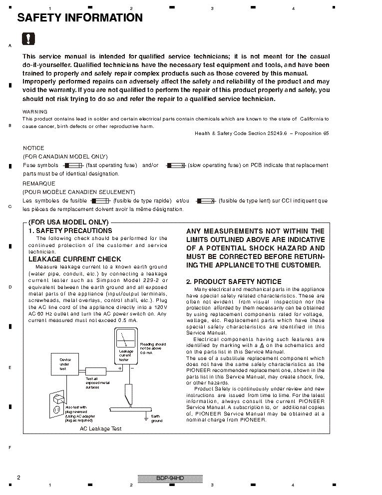 PIONEER BDP-94HD HD50-K service manual (2nd page)