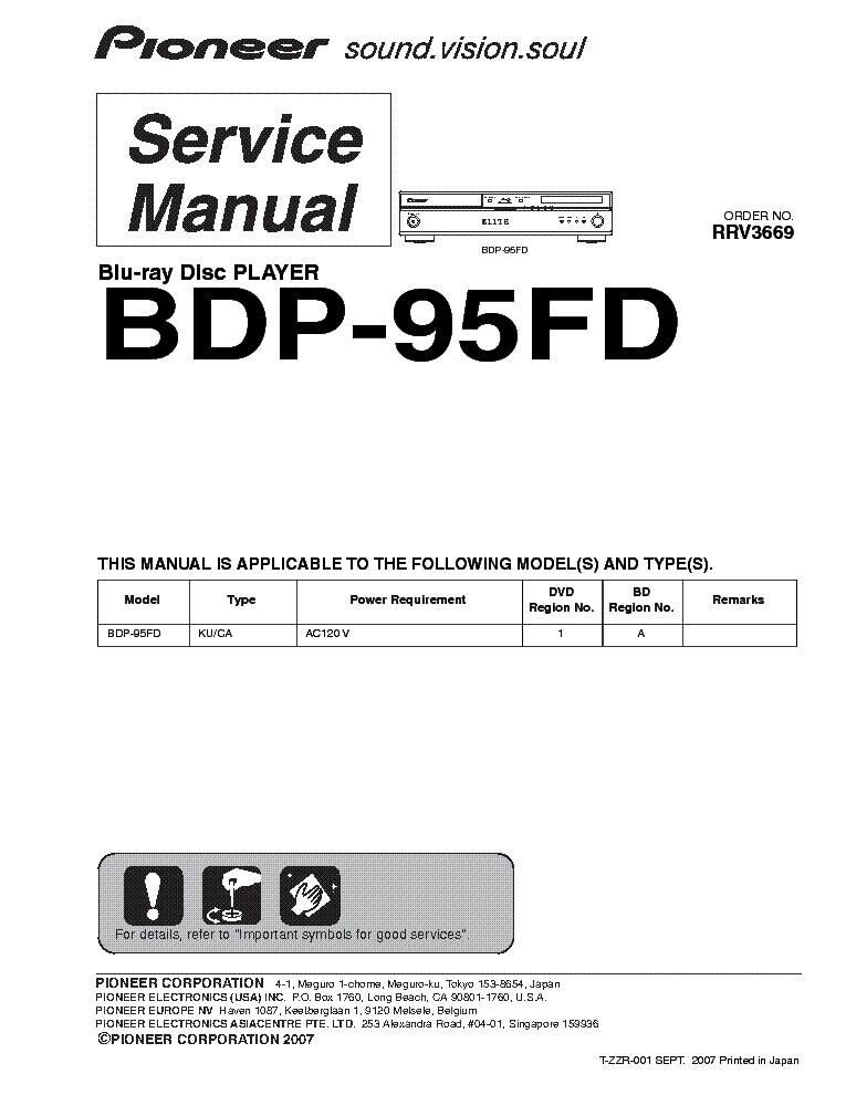 PIONEER BDP-95FD SM service manual (1st page)