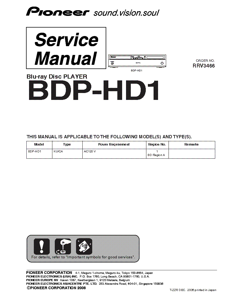 PIONEER BDP-HD1 SM service manual (1st page)
