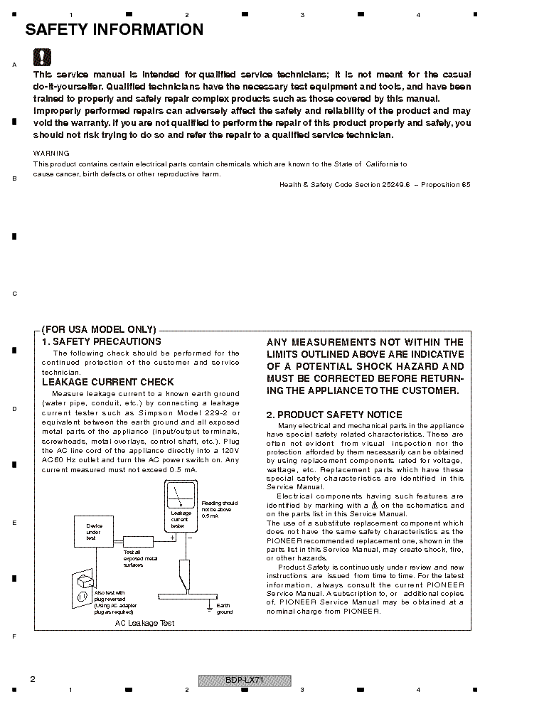 PIONEER BDP-LX71 WY5 WV5 WS5 SM service manual (2nd page)