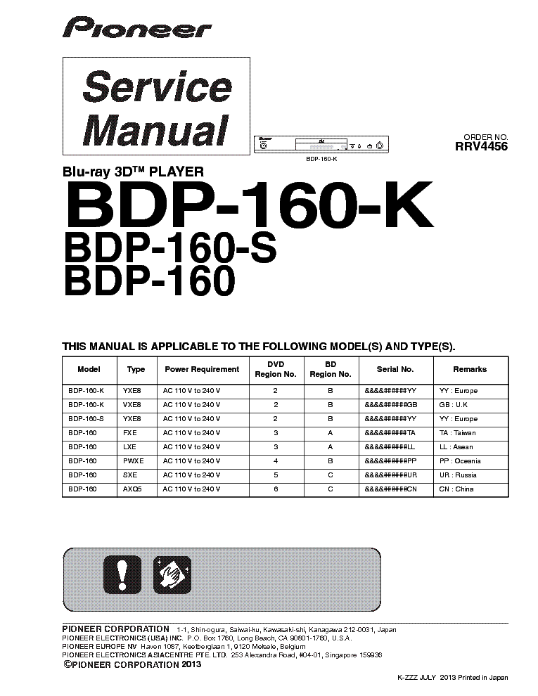 PIONEER BDP 160 service manual (1st page)