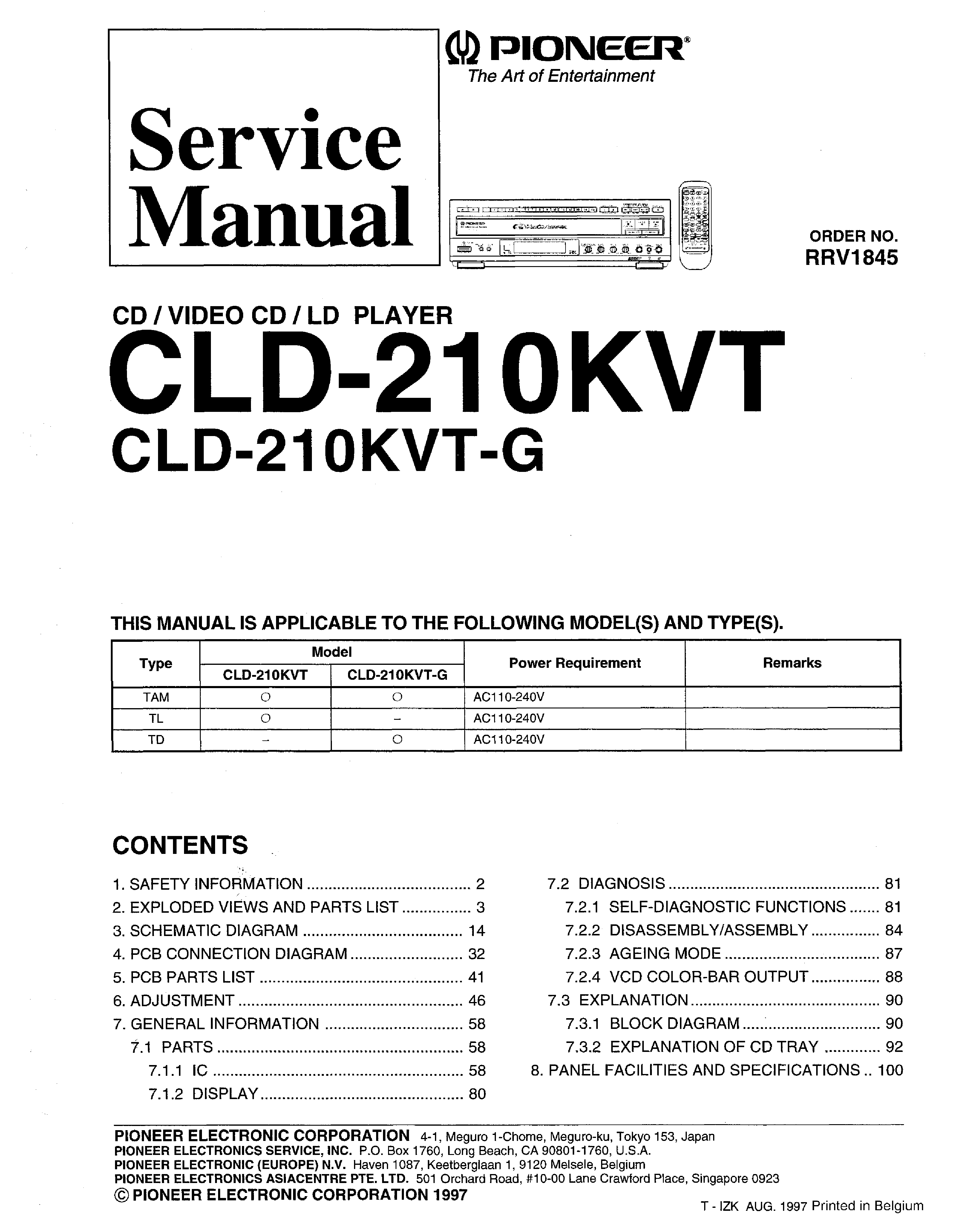 PIONEER CLD-210KVT KVT-G SM service manual (1st page)