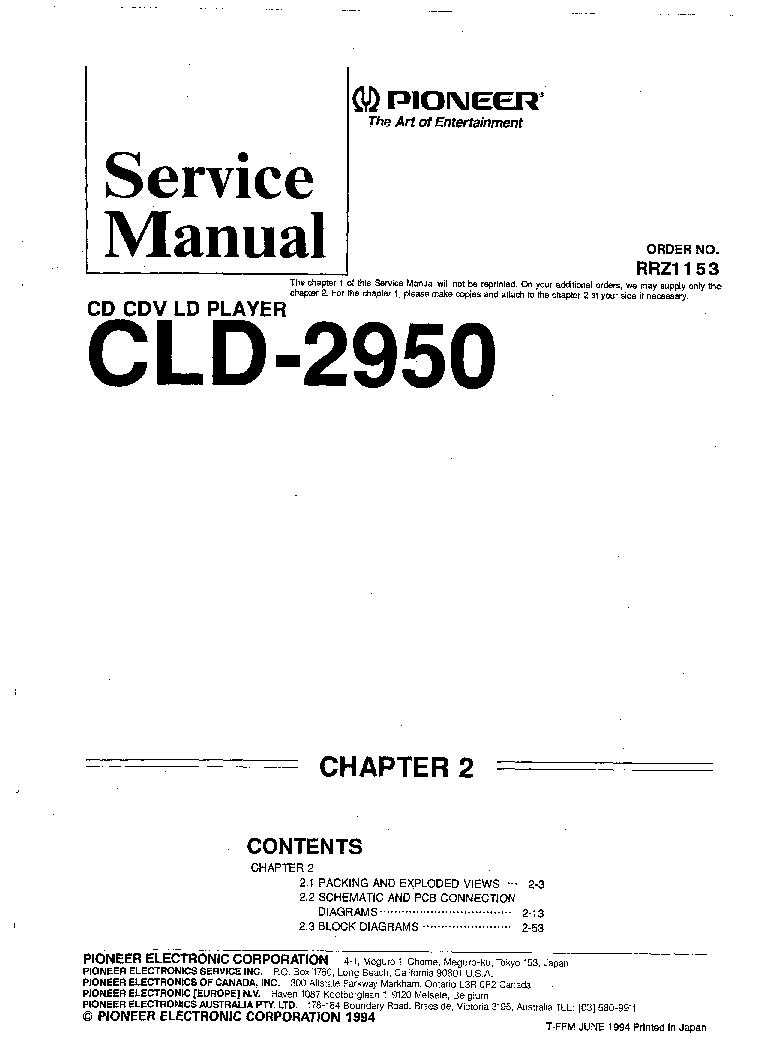 PIONEER CLD-2950 RRZ1153 service manual (1st page)