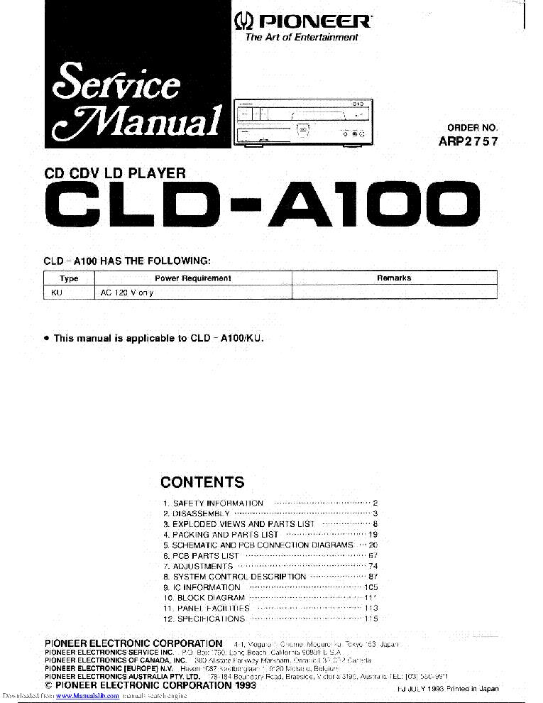 PIONEER CLD-A100 SM service manual (1st page)