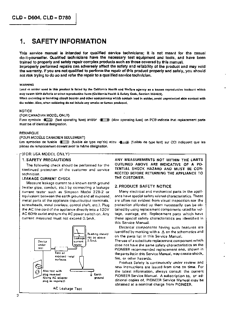 PIONEER CLD-D604 CLD-D780 RRV1252 service manual (2nd page)
