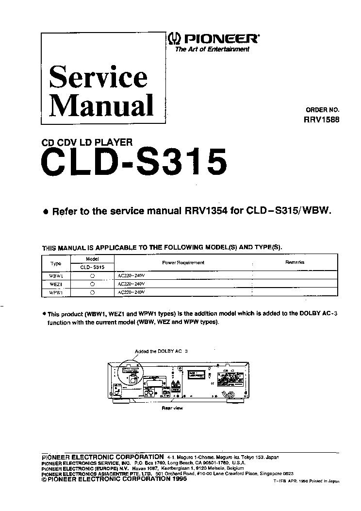 PIONEER CLD-S315 RRV1588 service manual (1st page)