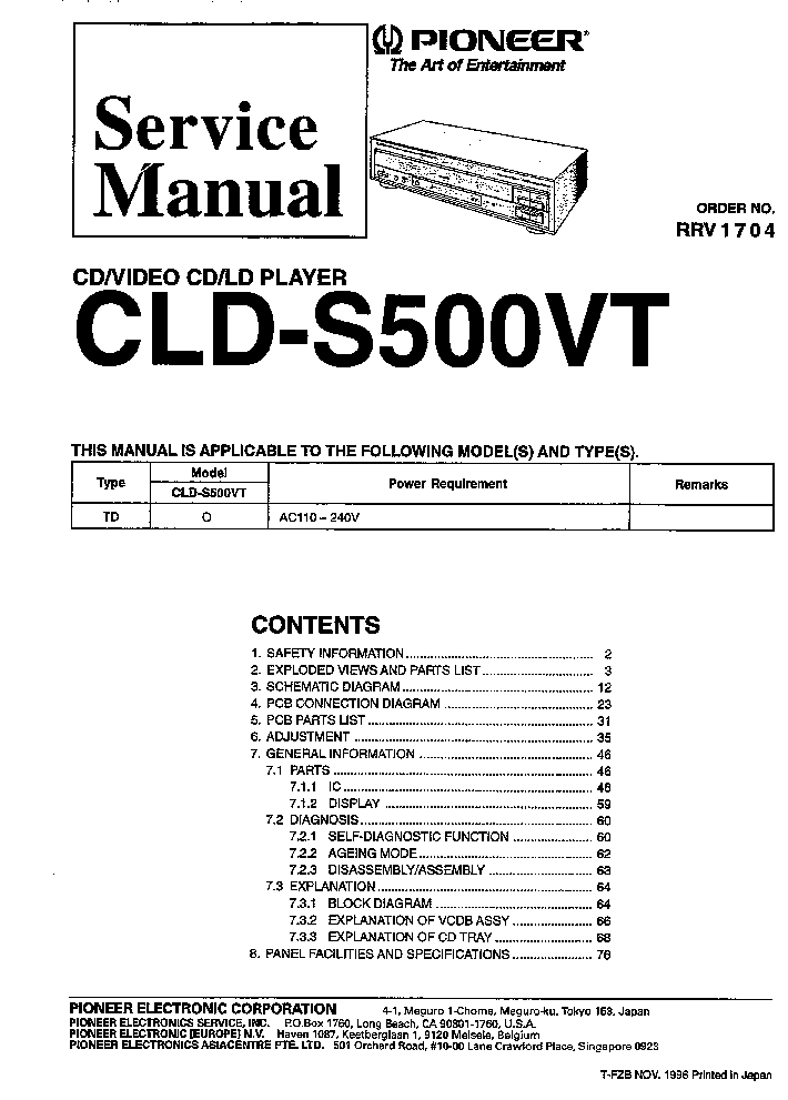 PIONEER CLD-S500VT RRV1704 service manual (1st page)
