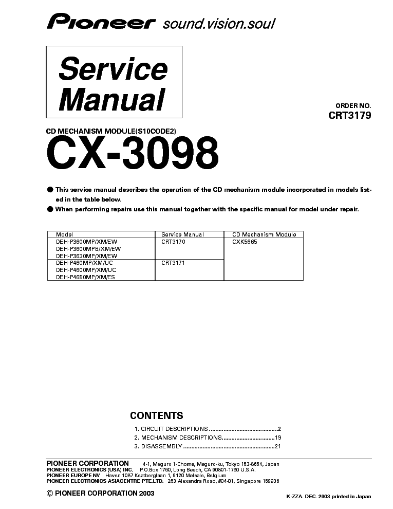 PIONEER CX-3098 CD MECHANISM CRT3179 SM service manual (1st page)