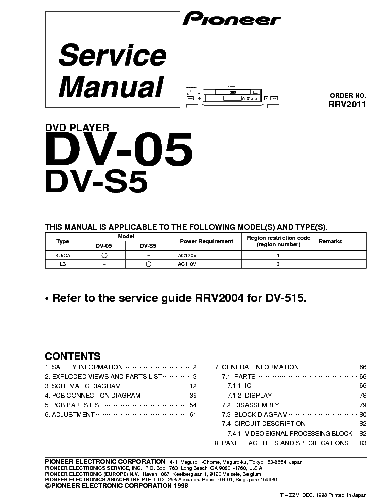 PIONEER DV-05 S5 service manual (1st page)