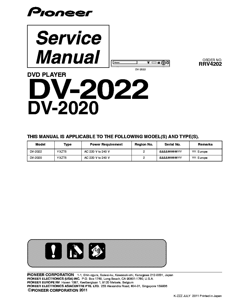 PIONEER DV-2022 DV-2020 RRV4202 DVD PLAYER service manual (1st page)